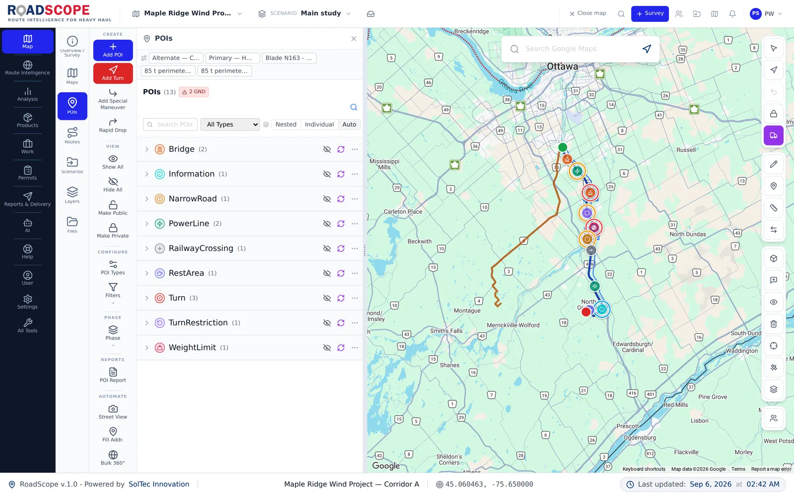 RoadScope route evaluation workflow overview