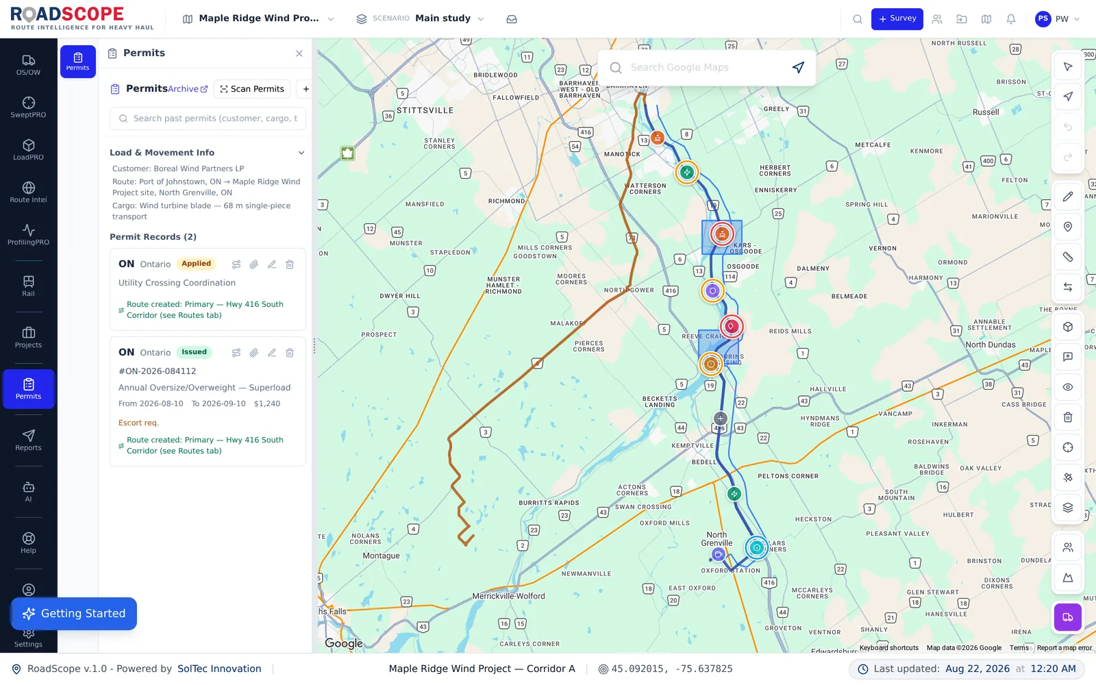 RoadScope permit requirements workspace