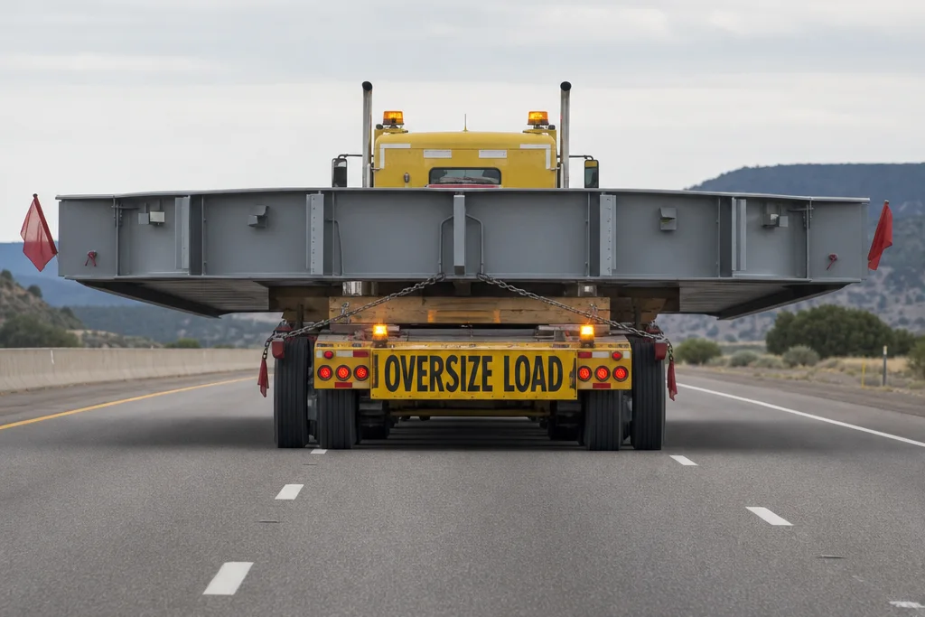 Heavy-haul tractor and modular trailer carrying a large transformer